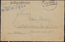 Feldpost BS Inf.-Regt. 139 2. MG-Kompanie Brief 4.3.1917 Nach Rabenau/Sachsen  - Occupation 1914-18