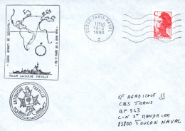 ENVELOPPE AVEC CACHET FREGATE LATOUCHE TREVILLE - T.L.D. DU 03/03 AU 06/06/1990 - PARIS  NAVAL LE 19/03/1990 - Posta Marittima