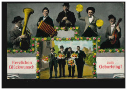 AK Glückwünsche Geburtstag Musikanten Herren-Quintett, BERLIN S.W. 68t 22.10.11 - Music