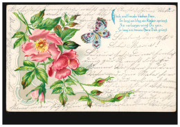 Blumen-AK Rosenzweig Mit Schmetterling, HORREM (Bz. DÜSSELDORF) 18.6.1904  - Andere & Zonder Classificatie