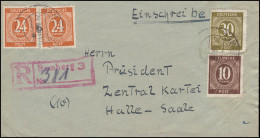 Ziffern-Frankatur Auf R-Brief Not-R-Stempel BAMBERG 24.8.46 Nach HALLE/SAALE - Other & Unclassified