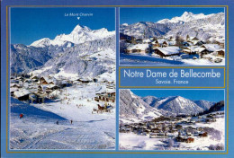 NOTRE-DAME-DE-BELLECOMBE   ( SAVOIE )  L ' ARRIVEE DES PISTES , LE VILLAGE FACE AU MONT CHARVIN , VUE GENERALE - Autres & Non Classés