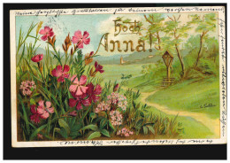 Ansichtskarte Vornamen: Hoch Anna! Landschaft Blumen Wegkreuz, PECHTOLDSDOF 1902 - Nomi