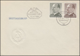 968-969 Ulbricht 1 DM Und 2 DM 1963: Satz Auf Schmuck-FDC ET-O BERLIN Ao 25.6.63 - Brieven En Documenten
