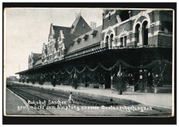 Foto-AK Bahnhof Esschen Geschmückt Zum Empfang Der Gefangenen, Feldpost Um 1916  - Autres & Non Classés