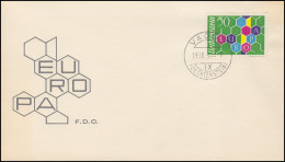 Liechtenstein 398 EUROPA / CEPT 1960 Auf Schmuck-Blanko-FDC VADUZ 19.9.1960 - Briefe U. Dokumente