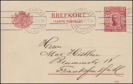 Postkarte P 30 BREFKORT 10 Öre Druckdatum 113, STOCKHOLM 8.12.13 N. Frankfurt/M. - Postal Stationery
