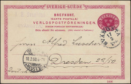 Postkarte P 25 SVERIGE-SUEDE 10 Öre Mit DV 1006, SVÄNGSTA 17.2.1908 Nach DRESDEN - Postwaardestukken