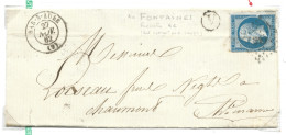 N°14 20c BLEU NAPOLEON T2 SUR LETTRE / VARIETE SUARNET 28 / PLANCHAGE 128B1 / PC 249 IND 11 BAR SUR AUBE BR V FONTAINES - 1853-1860 Napoléon III.