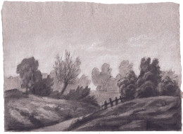 (Landschaft Mit Bäumen Und Zaun / Landscape With Trees And Fence) - Zeichnung Dessin Drawing - Stampe & Incisioni