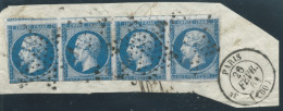 BANDE DE 4 N°14 20c BLEU NAPOLEON T2 / ETOILE DE PARIS / CAD 26 FEV 1861 / 4 VOISINS - 1853-1860 Napoleone III