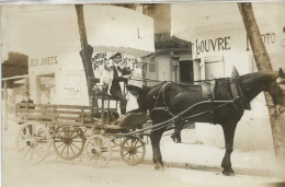 YA / CPA Photo CHEVAL CHARETTE Cariole CHIEN LOUVRE Jeux Jouets Magasin - Horses