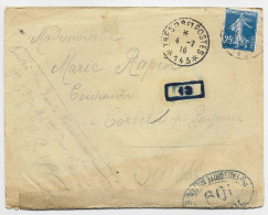 FRANCE SEMEUSE 25C LETTRE TRESOR ET POSTES 4.7.1916 *143* POUR SUISSE CENSURE 109 - Guerra De 1914-18