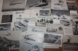 Lot De 119g D'anciennes Coupures De Presse Et Photos De L'hélicoptère Américain Bell 47 Et Ses Différentes Versions - Aviación