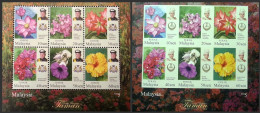 MALAYSIA 2016 Garden Flowers Definitve Sheets,Flora, 2 Sheets IMPERF And PERF, MNH (**) - Malasia (1964-...)