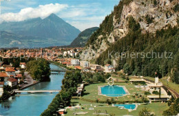 13131814 Interlaken BE Panorama Strandbad Mit Niesen Fliegeraufnahme Interlaken - Autres & Non Classés