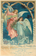 COUPLE D'ANGES - Carte Illustrée, Décor De Noël. - Angeli