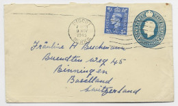 ENGLAND ENTIER TWO PENCE ENVELOPPE COVER + 2 1/2D MECANIQUE DIDCOT 9 NOV 1945 BERKS TO SUISSE - Material Postal