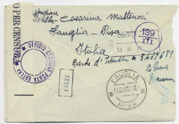 ITALIA 1.25 SOLO LETTRE COVER FAUGLIA 1943 PISA TO SUISSE CENSURA - Poststempel