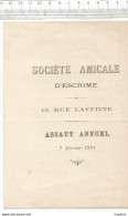 RU // Rare PROGRAMME Société Amicale D'ESCRIME 7 Février 1891 ASSAUT ANNUEL Leneveu VERNE Marty NIVOIX - Programma's