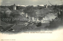 13113900 Fribourg FR Les Deux Ponts Suspendus Et Les Alpes Fribourg - Altri & Non Classificati