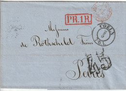 Allemagne Lettre Avec Correspondance Coeln Pour La France Taxe 45  1855 - Prefilatelia