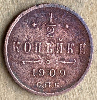 1909 СПБ Russia Standard Coinage Coin 1/2 Kopek,Y#48.1,7310 - Russland