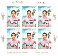 Ajman 1969 Mi# 354-360 B ** MNH - Imperf. - 7 Sheets Of 6 (3 X 2) - Famous Athletes (I) / Cycling - Ajman