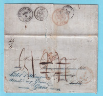 PRECURSEUR  Avec Cont. Fatigué 1853 + Retour Vers GAND  France Par Mouscron - 1830-1849 (Independent Belgium)