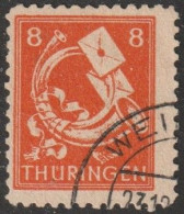 SBZ- Thüringen 1945, Mi. Nr. 96 AX T, Freimarke: 8 Pfg. Posthorn Und Brief.  Gestpl./used - Usados