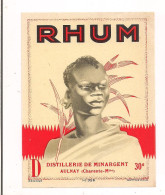 Etiquette Rhum - Distillerie De Minargent à Aulnay - Imprimeur Wetterwald N° 356 Vers 1930 - - Rum