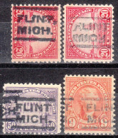 USA Precancel Vorausentwertungen Preo Locals Michigan, Flint  507, 4 Diff. Perf. 3 X 11x11, 1 X 11x10 1/2 - Vorausentwertungen