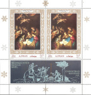 Ajman 1968 Mi# Block B 76 A ** MNH - 2 S/s: With And Without Text On Label - Christmas / Paintings - Ajman