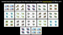 1966 UAE United Arab Emirates Fish Coral Seashell Marine Life - Complete Set 17 Imperforated Blocs Proofs Essays MNH - Peces