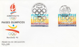 France Espagne 1992 FDC Mixte Emission Commune Jeux Olympiques Albertville Barcelone France Spain Mixed FDC Joint Issue - Emissioni Congiunte