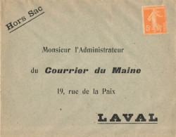 SEMEUSE 5C ORANGE SUR ENVELOPPE HORS SAC COURRIER DU MAINE LAVAL NON AFFRANCHIE - Storia Postale