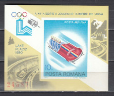 Romania 1979 - Winter Olympic Games, Lake Placid: Bob, Mi-Nr. Block 165, Imperforated, MNH** - Ongebruikt