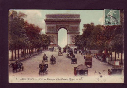 75 - PARIS 08 - L'ARC DE TRIOMPHE ET LES CHAMPS ELYSEES - COLORISÉE - ATTELAGE  - Paris (08)