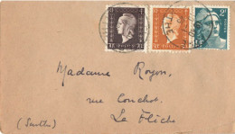 DULAC 30+70C +GANDON 2F SUR MIGNONETTE AU TARIF LA FLECHE SARTHE 10/1/1946 - Cartas & Documentos