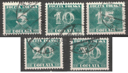 POLAND POLEN POLOGNE 1938 PORTOMARKEN TIMBRES DE SERVICES FRAIS DE PORT POSTAGE DUE REVENUE STAMPS Mi 92-95 97   USED - Strafport