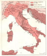 Italia, Domini Longobardi E Bizantini Nel VII Secolo, Mappa Epoca - Carte Geographique