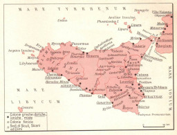 Italia, Colonie Greche E Fenicie Della Sicilia, Mappa Epoca, Vintage Map - Carte Geographique