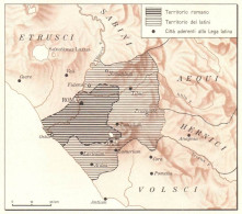 Italia, Il Lazio Antico Nel V Sec. A.C., Mappa Epoca, Vintage Map - Carte Geographique