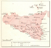 Italia, Principali Stazioni Età Dei Metalli In Sicilia, Mappa Epoca - Carte Geographique