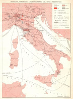 Italia, Comunicazioni E Commercio Nel Medioevo, Mappa Geografica Epoca - Mapas Geográficas