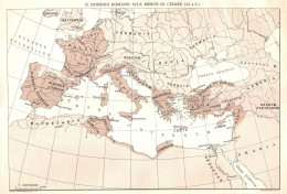 Dominio Romano Alla Morte Di Cesare, Mappa Geografica Epoca, Vintage Map - Carte Geographique