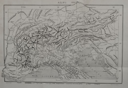 Le Alpi, Ferrovie, Valichi, 1907 Carta Geografica, Vintage Map, 44 X 28 Cm - Landkarten
