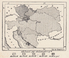 Austria, Densità Popolazione, 1907 Carta Geografica Epoca, Vintage Map - Carte Geographique