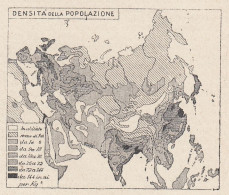 Asia, Densità Della Popolazione, 1907 Carta Geografica Epoca, Vintage Map - Landkarten