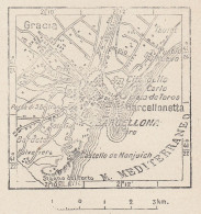 Spagna, Barcellona E Dintorni, 1907 Carta Geografica Epoca, Vintage Map - Mapas Geográficas